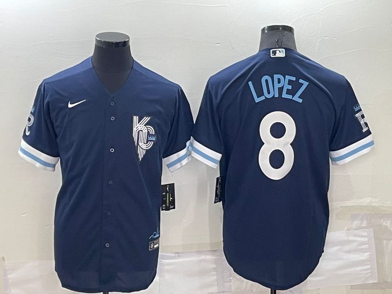 Men Kansas City Royals 8 Lopez Blue City Edition Game Nike 2022 MLB Jersey